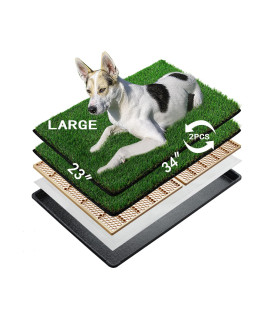MEEXPAWS Dog grass Pee Pads for Dogs with Tray, Large Size 34 by 23 in, 2 Dog Artificial grass Pads, Indoor Dog Litter Box