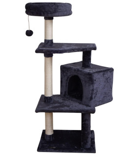 FISH&NAP 10YH Cat Tree for Indoor Cat Tower Cat Condo Sisal Scratching Posts with Jump Platform Cat Furniture Activity Center Play House Smoky Grey
