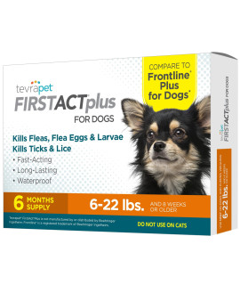 FirstAct Plus Flea and Tick Prevention for Small Dogs 6-22 lbs, 6 Monthly Treatments, Topical Drops