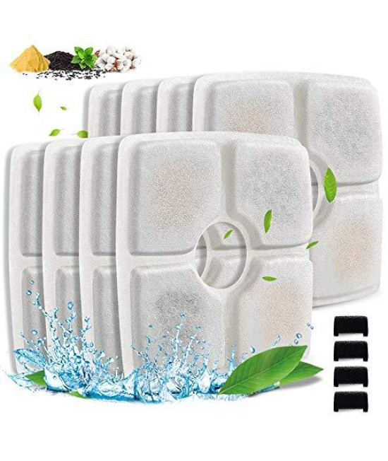 comsmart Pet Fountain Filter Set, 8 Pack 3 Triple Filtration System Replacement cat Water Fountain Filters & 4 Pre-Filter Sponges for 84oz25L Automatic Pet Fountain