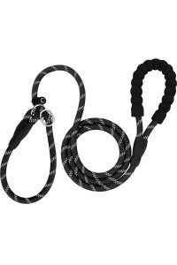 TagME 6 FT Slip Lead Dog Leash,12 colors,Reflective Strong Rope Slip Leash with Padded Handle,Durable No Pulling Pet Training Leash for Medium Dogs,Black