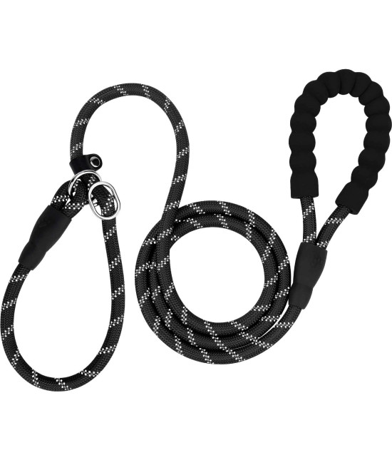 TagME 6 FT Slip Lead Dog Leash,12 colors,Reflective Strong Rope Slip Leash with Padded Handle,Durable No Pulling Pet Training Leash for Medium Dogs,Black