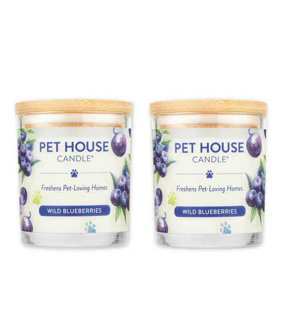 One Fur All, Pet House Candle-100% Plant-Based Wax Candle-Pet Odor Eliminator for Home-Non-Toxic and Eco-Friendly Air Freshening Scented Candles-Odor Eliminating Candle-(Pack of 2, Wild Blueberries)