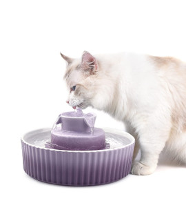 VinDox 360 Ceramic Cat Fountain, 2.1L Pet Drinking Fountain for Cat and Dog, Cat Fountain Porcelain, Cat Water Dispenser with Activated Carbon Filter and Sponge Foam Pre-Filter (Purple)