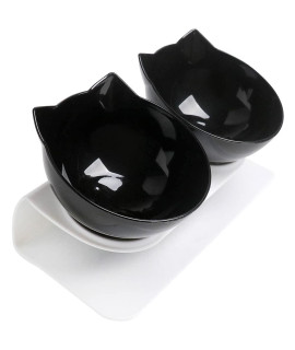 Double cat Dog Bowls Elevated cat Dog Feeding Bowl with Raised Stand 15A Tilted Pet Food Water Feeder Bowl for cats Small Dogs Kitten Dishes Rabbits, Anti Vomiting Reduce Neck Pain(Black)