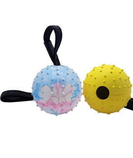 Vivifying Dog Ball on a Rope, 2 Pack Natural Interactive Rubber Ball for Fetch, catch, Throw and Tug of War