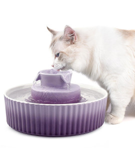 NautyPaws Ceramic Cat Water Fountain, Pet Ceramic Water Fountain, 2.1 L Drinking Fountains Bowl for Cats and Dogs with Replacement Filters and Foam(Purple)