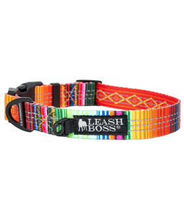 Leashboss Patterned Reflective Dog Collar, Pattern Collection, Colorful Dog Collar with Triple Reflection Threads for Small, Medium and Large Dogs (Large 16.5-25 Neck x 1 Wide, Blanket Pattern)