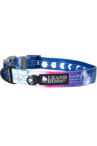 Leashboss Patterned Reflective Dog collar, Pattern collection, colorful Dog collar with Triple Reflection Threads for Small, Medium and Large Dogs (Small 115-16 Neck x 34 Wide, Space Pattern)