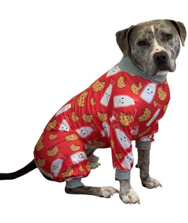 Tooth and Honey Pitbull Pajamas/Red Milk & Cookie Print Onesie/Lightweight Pullover Pajamas/Full Coverage Dog pjs