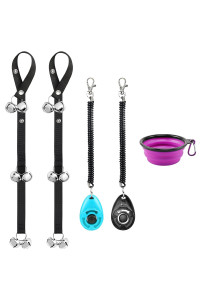 Kytely 2 Pack Dog Doorbells Adjustable Dog Door Bell, Puppy Bells Potty Training Bells with 2 Dog Training Clickers and One Collapsible Dog Bowl for Door Knob, Dog Training, Housebreaking