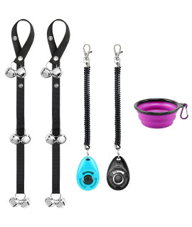 Kytely 2 Pack Dog Doorbells Adjustable Dog Door Bell, Puppy Bells Potty Training Bells with 2 Dog Training Clickers and One Collapsible Dog Bowl for Door Knob, Dog Training, Housebreaking