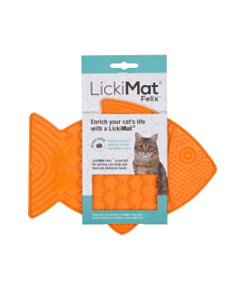 LickiMat Felix, Fish-Shaped Cat Slow Feeders Lick Mat, Boredom Anxiety Reducer; Perfect for Food, Treats, Yogurt, or Peanut Butter. Fun Alternative to a Slow Feed Cat Bowl or Dish, Orange