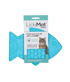 LickiMat Felix, Fish-Shaped Cat Slow Feeders Lick Mat, Boredom Anxiety Reducer; Perfect for Food, Treats, Yogurt, or Peanut Butter. Fun Alternative to a Slow Feed Cat Bowl or Dish, Turquoise