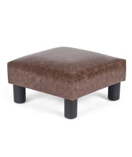 Joveco Ottoman Footrest Stool Small PU Leather Square Footstool (Brown 1)