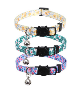 Lamphyface 3 Pack Cat Collar Floral with Bell Breakaway Adjustable Flower for Cats Kitten