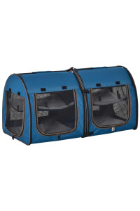 PawHut 39 Portable Soft-Sided Pet Cat Carrier with Divider, Two Compartments, Soft Cushions, & Storage Bag, Blue