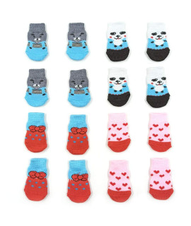 Betinyar 4 Pairs Anti-Slip Dog Socks&Cat Socks with Rubber Reinforcement, Pet Paw Protector for Hardwood Floors Indoor Wear