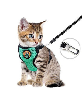 AWOOF Reflective Kitten Harness and Leash Escape Proof with Car Seat Belt, Adjustable Cat Puppy Walking Jacket with Metal Leash Ring