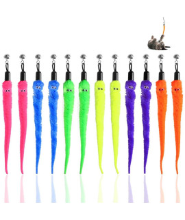MAIYU Cat Wand Toy Replacement Refill, 6 Colors Cat Worm Toy, Assorted Teaser Refills with Bell for Cat Kitten (12 PCS)