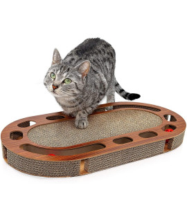 Pfotenolymp cat Play Board - Interactive cat Toy/Scratching Board Made of Corrugated Cardboard - Scratching Board - Food Toy with Play Ball & Catnip
