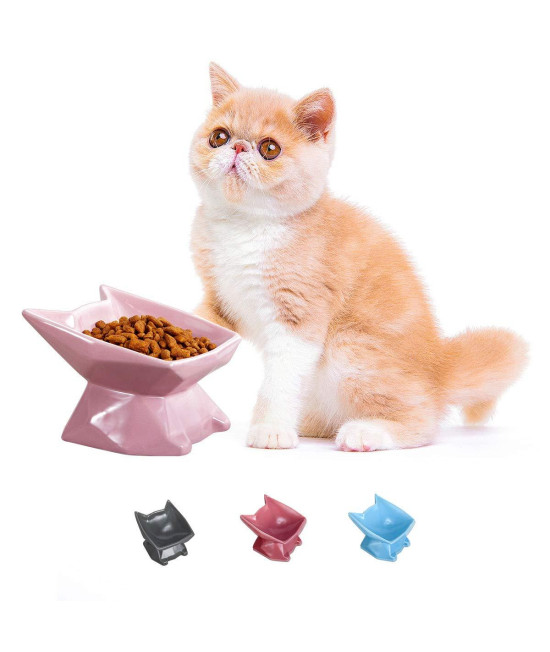 Jemirry Ceramic Raised Cat Bowl Anti Vomiting, Elevated Cat Bowls with 15?Tilt Angle, Non-Slip Food and Water Bowls for Cat and Dog, Protect Pet's Spine, Dishwasher Safe (Pink)