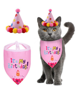 Petyoung Pet Cat Dog Happy Birthday Bandana Scarfs and Cute Party Hat for Girls Boys,Cat Birthday Gift Decorations Set with Soft Scarf & Adorable Hat