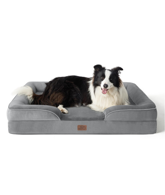 Bedsure Orthopedic Dog Bed for Large Dogs - Big Washable Dog Sofa Bed Large, Supportive Foam Pet Couch Bed with Removable Washable Cover, Waterproof Lining and Nonskid Bottom, Grey