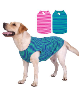 Dog Shirts Cotton Striped T-Shirts, Breathable Basic Vest for Puppy and Cat, Super Soft Stretchable Doggy Tee Tank Top Sleeveless, Fashion & Cute Color for Boys and Girls (XL, Pink+Green)