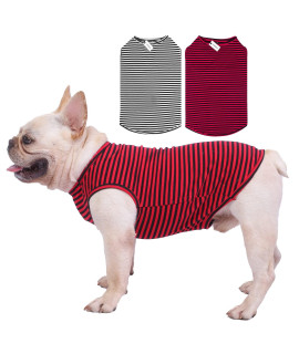 Dog Shirts Cotton Striped T-Shirts, Breathable Basic Vest for Puppy and Cat, Super Soft Stretchable Doggy Tee Tank Top Sleeveless, Fashion & Cute Color for Boys and Girls (XS, Black+Red)
