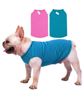 Dog Shirts Cotton Striped T-Shirts, Breathable Basic Vest for Puppy and Cat, Super Soft Stretchable Doggy Tee Tank Top Sleeveless, Fashion & Cute Color for Boys and Girls (XS, Pink+Green)