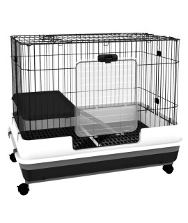 PawHut 26 Small Animal Cage with Wheels, 2-Level Portable Bunny Cage, Chinchilla Ferret Cage with Removable Tray, Platform and Ramp