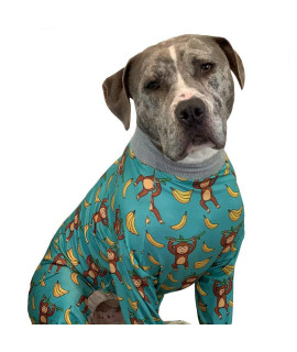 Tooth and Honey Pitbull Pajamas/Monkey Banana Print Dog Onesie Jumpsuit Full Coverage Lightweight Pullover Dog pjs