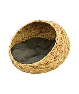 Zcx cat Basket of gray cat WillowDog cave cat Basket Dog BasketHand Made Paper Rope Round Bed for catDogPet Sleep with Pillow NaturalWashable with cushion (Size : 5035cm)