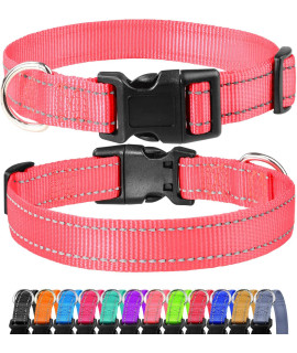 FunTags Reflective Dog Collar, Sturdy Nylon Collars for Small Girl and Boy Dogs, Adjustable Dog Collar with Quick Release Buckle, Neon Pink