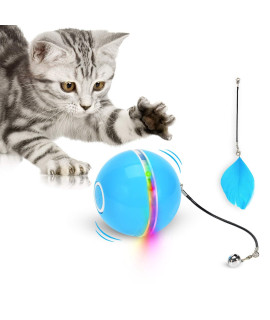 WWVVPET Interactive Cat Toys Ball with LED Light & Catnip, Upgraded Ring Bell Feather Pet Toy, Auto Spinning Smart Cat Ball Toy, USB Rechargeable Stimulate Hunting Instinct Kitty Funny Chaser Roller