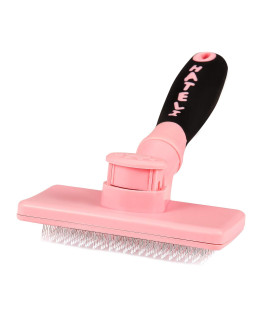 HATELI Self Cleaning Slicker Brush for Cat & Dog - Cat Grooming Brushes for Shedding Removes Mats, Tangles and Loose Hair Suitable Cat Brush for Long & Short Hair (Undercoat Pink)