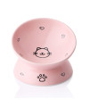 Sweejar Ceramic Raised Cat Bowls, Slanted Cat Dish Food or Water Bowls, Elevated Porcelain Pet Feeder Bowl Protect Cat's Spine, Stress Free, Backflow Prevention (Pink)
