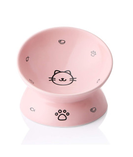 Sweejar Ceramic Raised Cat Bowls, Slanted Cat Dish Food or Water Bowls, Elevated Porcelain Pet Feeder Bowl Protect Cat's Spine, Stress Free, Backflow Prevention (Pink)