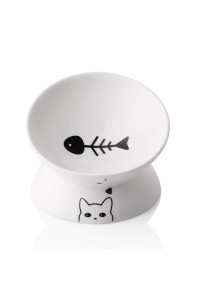 Sweejar Ceramic Raised Cat Bowls, Slanted Cat Dish Food or Water Bowls, Elevated Porcelain Pet Feeder Bowl Protect Cat's Spine, Stress Free, Backflow Prevention (White)