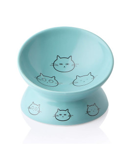 Sweejar Ceramic Raised Cat Bowls, Slanted Cat Dish Food or Water Bowls, Elevated Porcelain Pet Feeder Bowl Protect Cat's Spine, Stress Free, Backflow Prevention (Turquoise)
