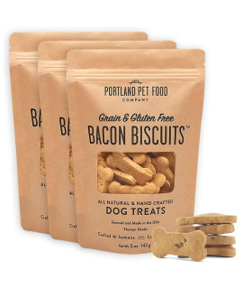 CRAFTED BY HUMANS LOVED BY DOGS Portland Pet Food Company All-Natural Dog Treat Biscuits Multipack (3 x 5 oz Bags) - Bacon Flavor - Grain-Free, Gluten-Free, Human-Grade, Limited Ingredients