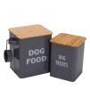 Pethiy Dog Food and Treats storage tin Containers Set with Scoop for Dogs-Tight Fitting Wood Lids-Coated Carbon Steel-Storage Canister Tins-Gray