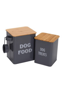 Pethiy Dog Food and Treats storage tin Containers Set with Scoop for Dogs-Tight Fitting Wood Lids-Coated Carbon Steel-Storage Canister Tins-Gray