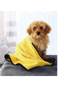 Kwispel Dog Bath Towel - Super Absorbent Microfiber Dog Towel for Small Medium Large Dogs and Cat, Yellow & Grey 19.7 x 39.4