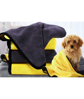 Kwispel Dog Bath Towel - Super Absorbent Microfiber Dog Towel for Small Dogs and Cats, Yellow & Grey 11.8 x 23.6