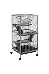 PawHut Metal Small Animal Cage Rolling Big Ferret Cage, Chinchilla Cage, Sugar Glider Cage, with Hammock & 4 Tiers, Removable Tray