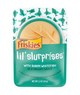 Purina Friskies Cat Food Complement, Lil? Slurprises With Surimi Whitefish Lickable Cat Treats - (16) 1.2 oz. Pouches
