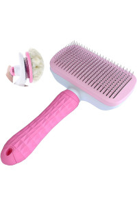 NATRUTH Self cleaning Slicker Brush for Dogs and cats,Pet grooming Tool,Removes Undercoat,Shedding Mats and Tangled Hair,Dander,Dirt, Massages Particle,Improves circulation (Pink)