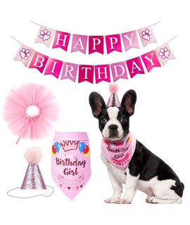 Beelike Dog Birthday Party Supplies: Dog Birthday Hat, Dog Birthday Bandana, Happy Birthday Banner, Dog Tutu Skirt, Charming Princess Birthday Party Outfits Supplies